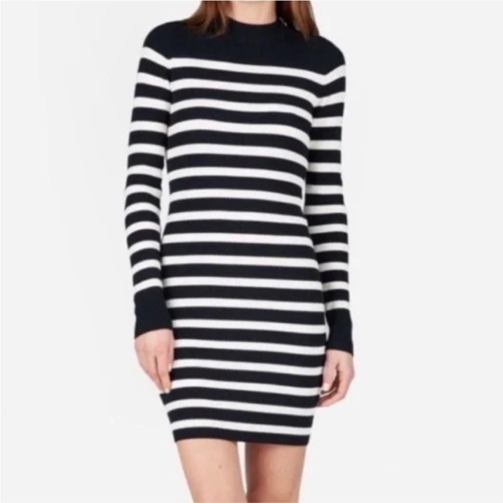 Everlane Breton mini ribbed cotton sweater dress in navy and white stripes